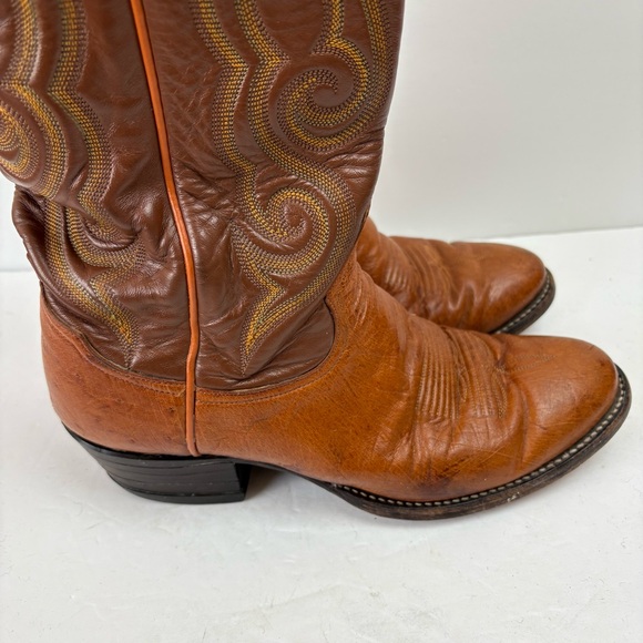 Vintage Tony Lama Brown Smooth Ostrich Leather Cowboy Boots 8437 Mens Size 7 D - Picture 7 of 16